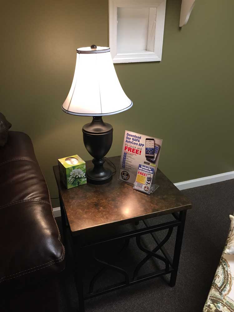 A lamp at a table